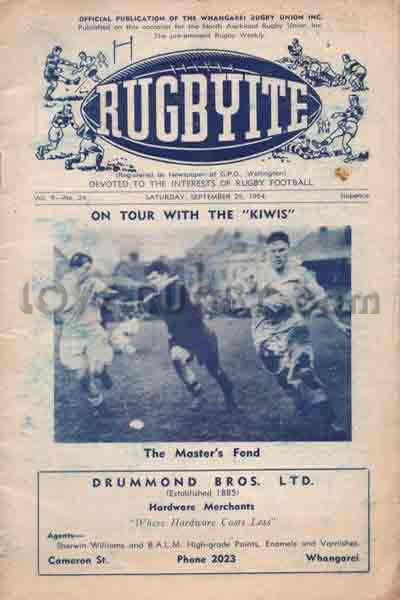 1954 North Auckland v Auckland  Rugby Programme